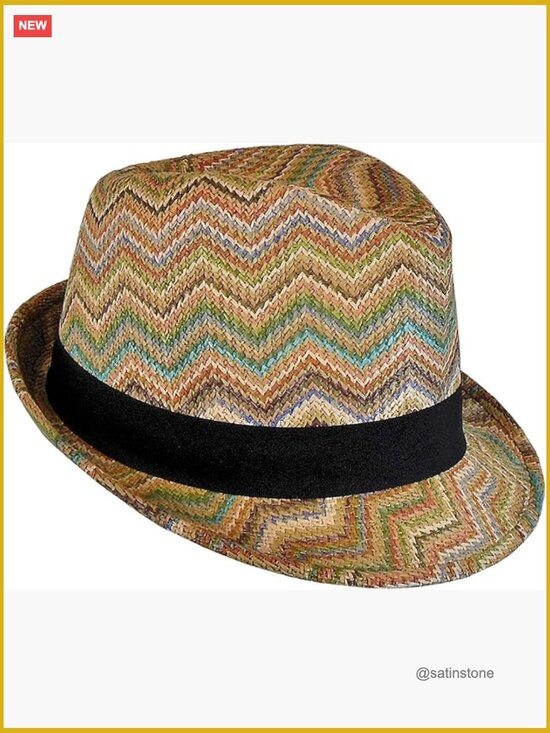 Bohemian Straw Fedora Hat with Chevron Pattern - One Size Fits Most main image 4